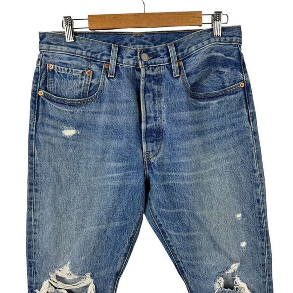 Levi's 501S Skinny Jeans in Old Hangouts Button Fly Denim Size 30 Distressed Mom - Picture 3 of 16